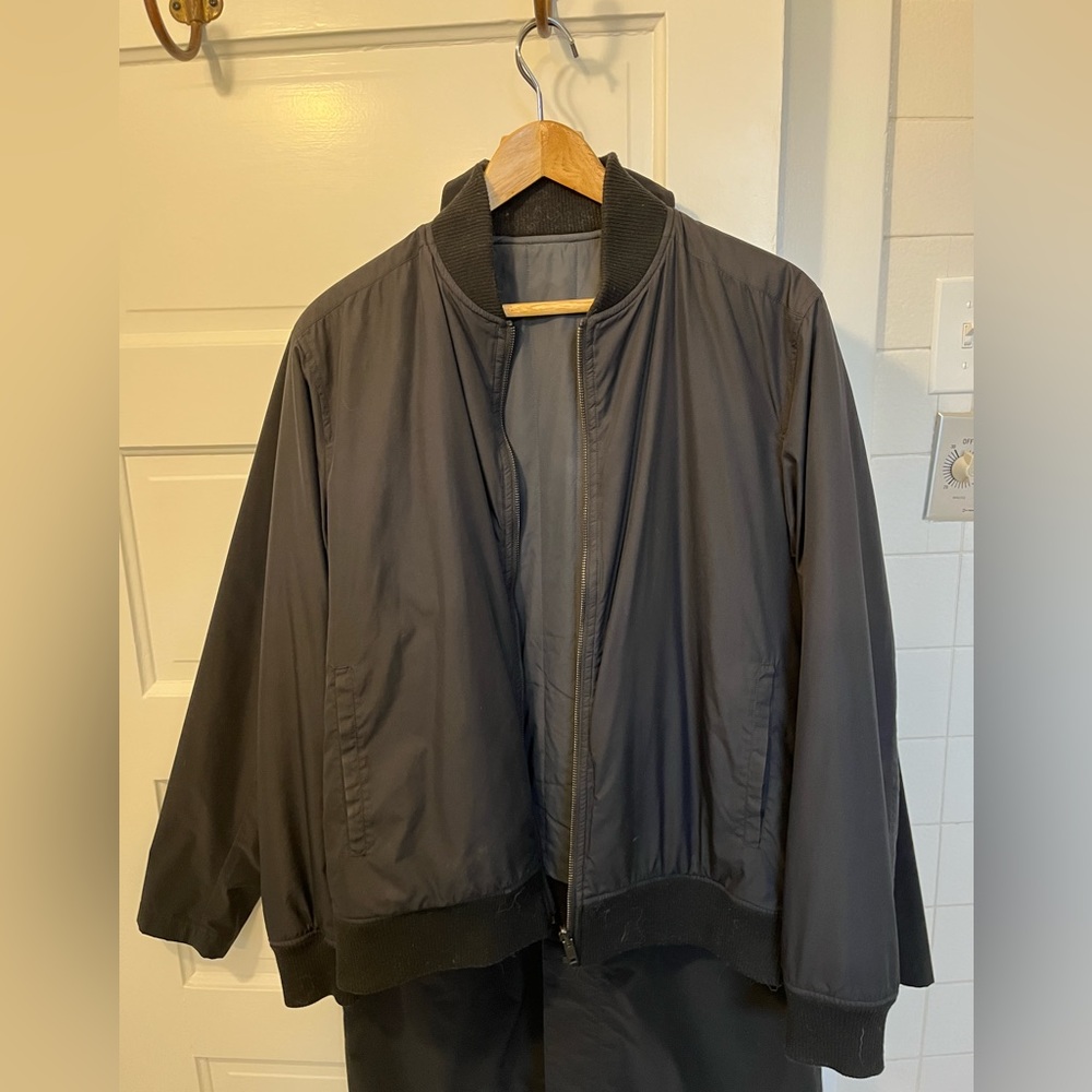 Theory overcoat with zip in insulated bomber jacket